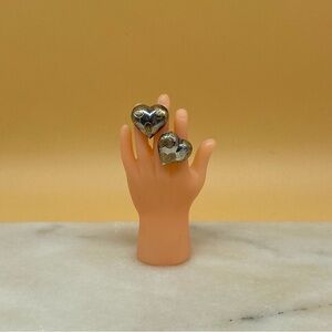 Vintage mix metal puff heart earrings silver Sterling - 00G03Z